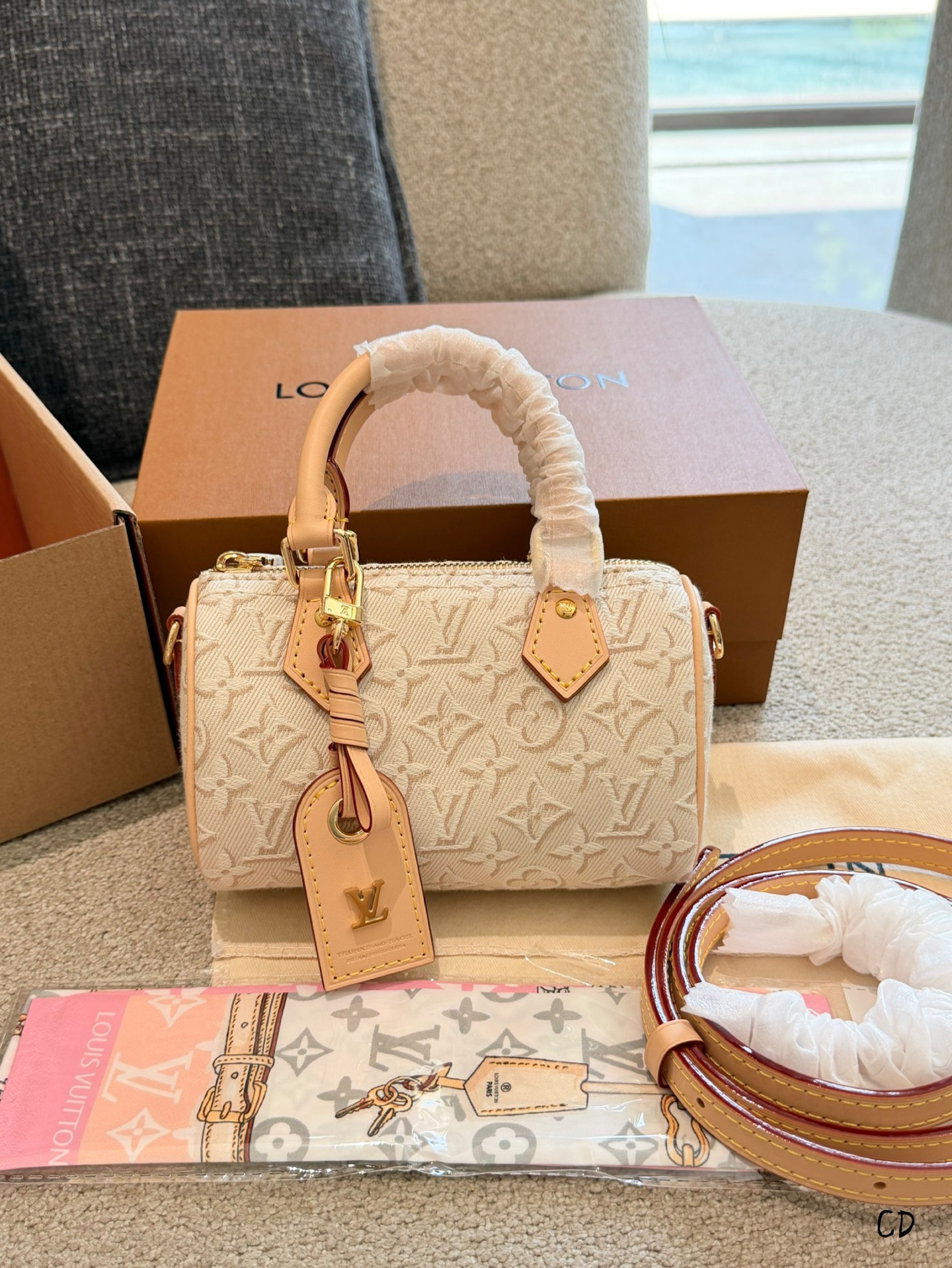 LV Speedy Handbag Monogram Canvas Cowhide Leather Embossed